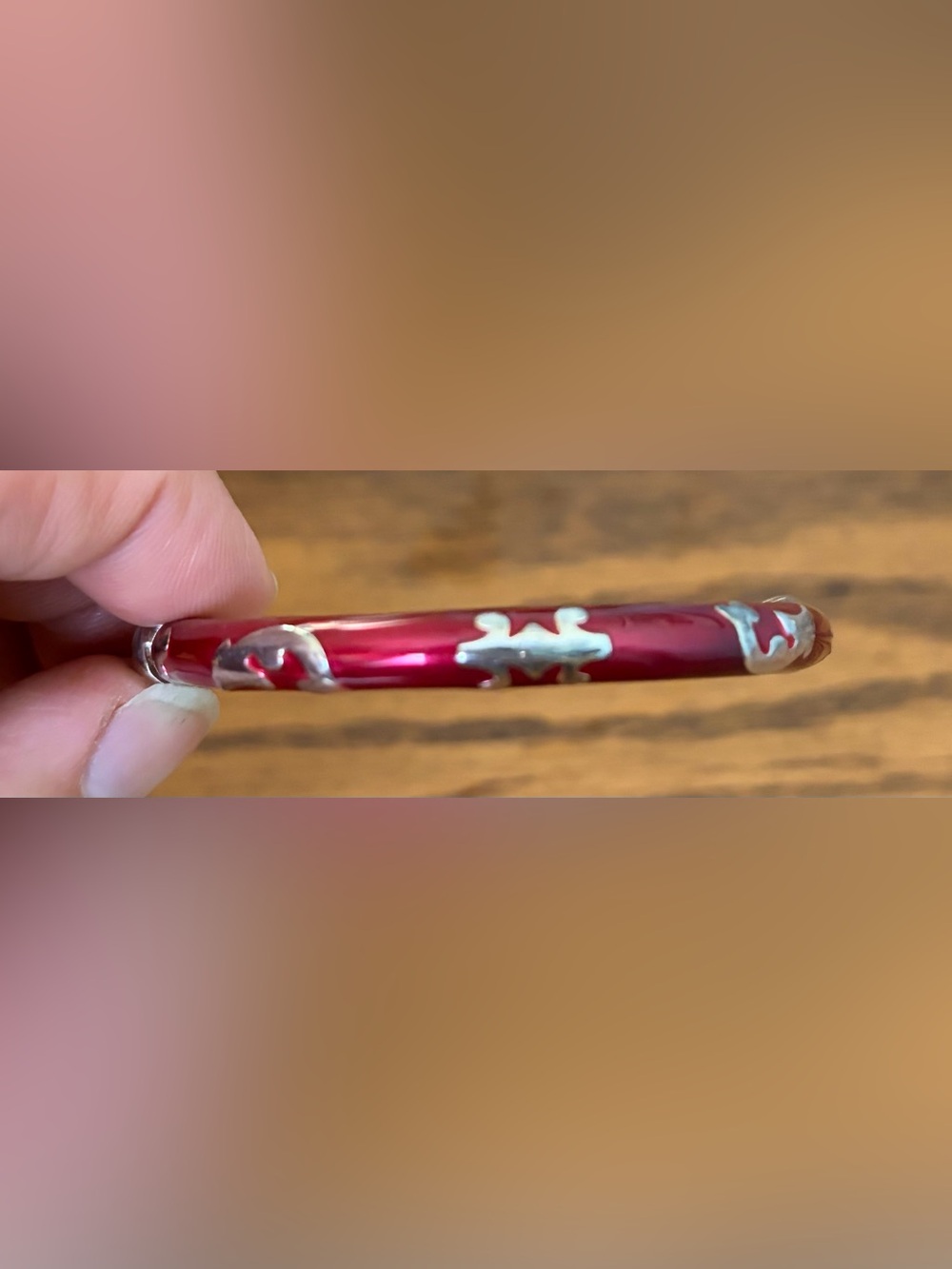 Sterling Silver & Red enamel Bracelet - Picture 6 of 8